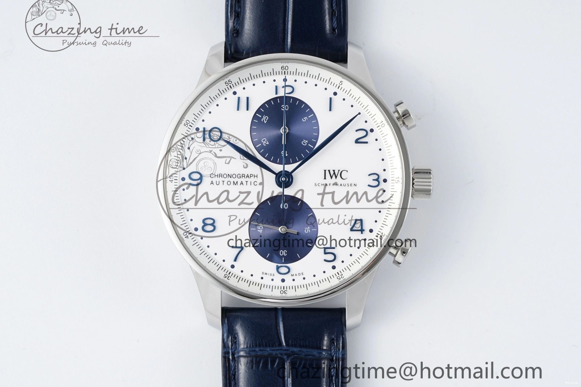 MIROTIME 0205 Portuguese Chrono IW371620 APSF 1:1 Best Edition White Blue Dial on Blue Leather Strap A MultiPurpose 7039